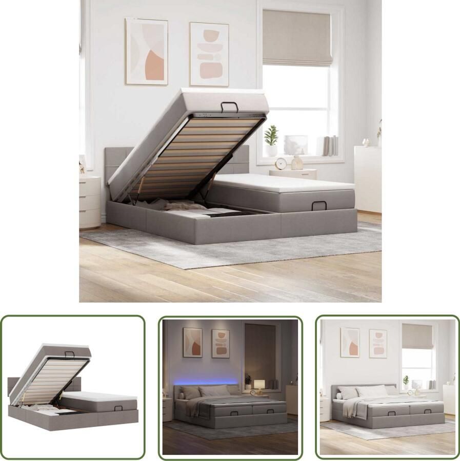 VidaXL Boxspring Bed Ottoman Bed Ottoman bed met matrassen en LED's 200x200cm stof taupe Stapelbed Led Lamp Bedroom Furniture