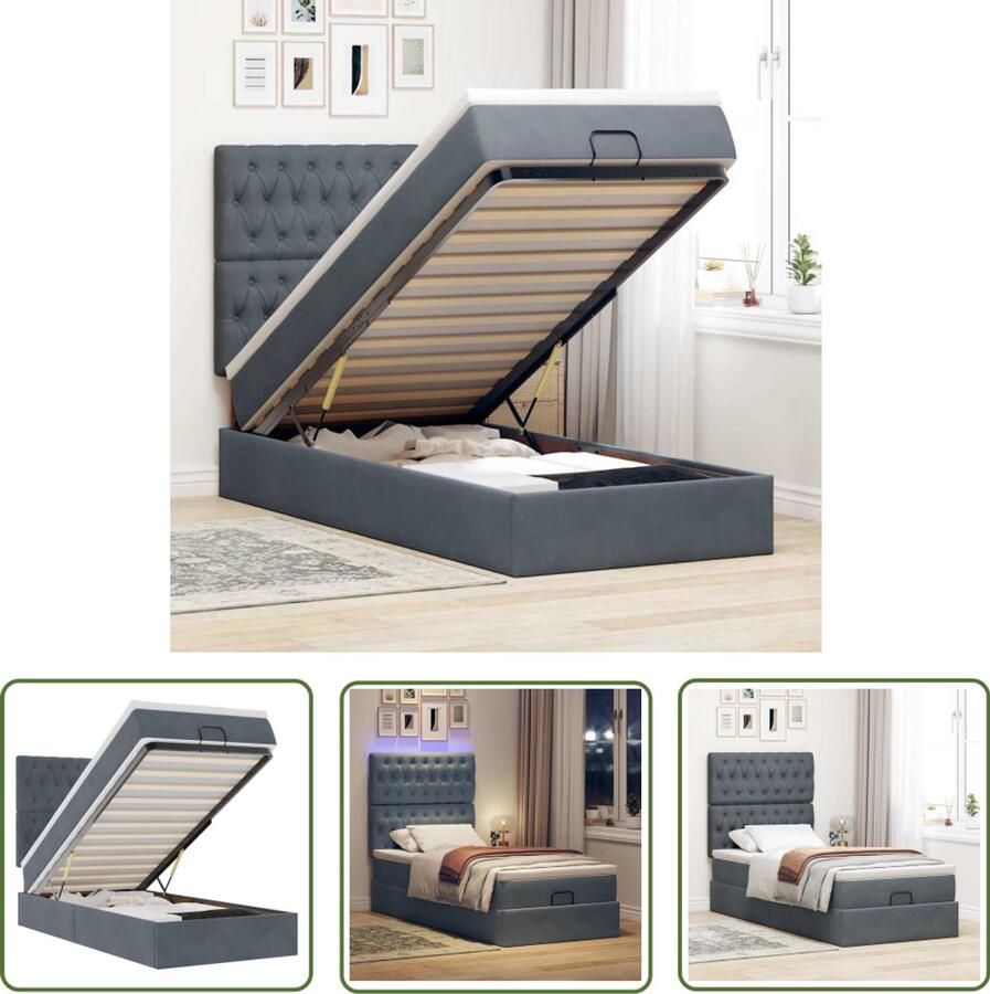 VidaXL Boxspring Bed Ottoman Bed Ottoman bed met matrassen en LED's 90x200cm fluweel donkergrijs Tweepersoons Bed Kingsize Bed Velvet Bed