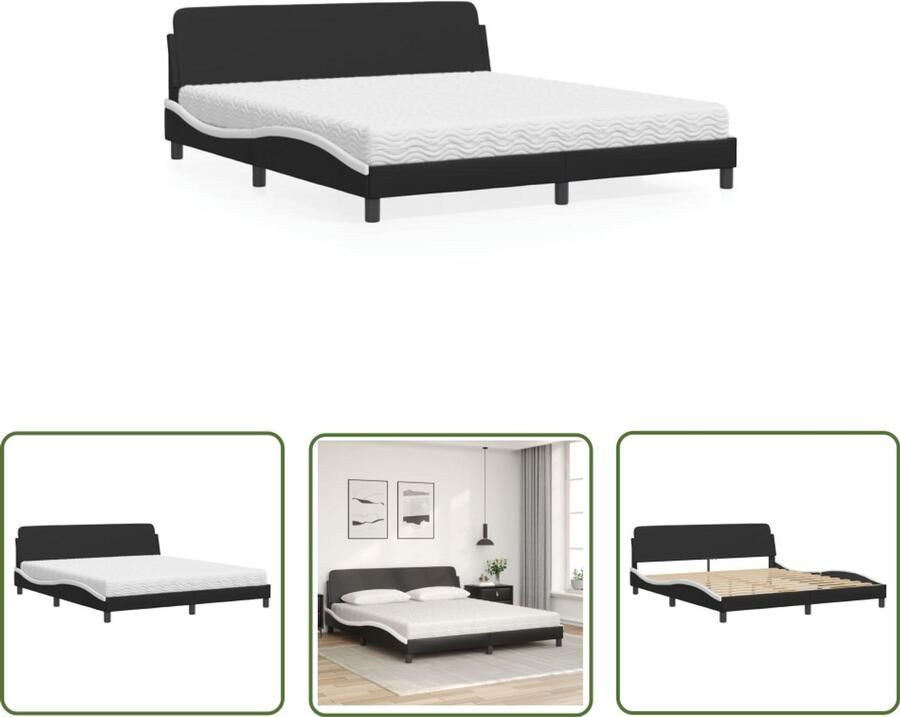 VidaXL Boxspring Bed Slaapcomfort Bed met matras Dover kunstleer zwart en wit 180x200 cm Tweepersoonsbed Kunstleder Bed Modern Bed