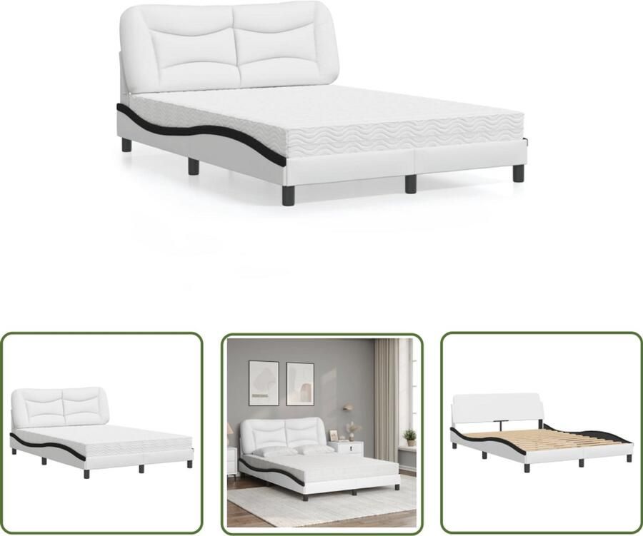 VidaXL Boxspring Bed Slaapcomfort Bed met matras Hvar kunstleer zwart en wit 120x200 cm Tweepersoonsbed King Size Bed Lederlook Bed