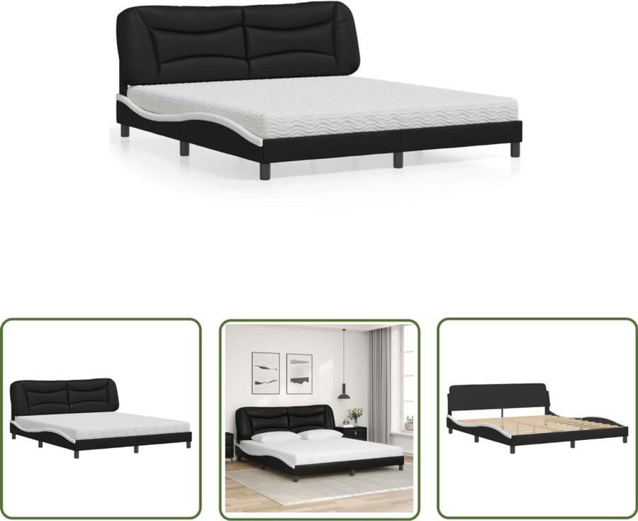 VidaXL Boxspring Bed Slaapcomfort Bed met matras Hvar kunstleer zwart en wit 180x200 cm Tweepersoonsbed King Size Bed Design Bed
