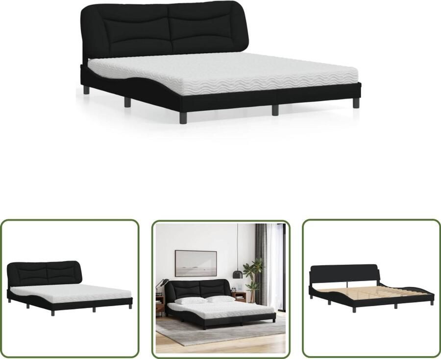 VidaXL Boxspring Bed Slaapcomfort Bed met matras Hvar stof zwart 180x200 cm Tweepersoonsbed Design Bed Modern Bed