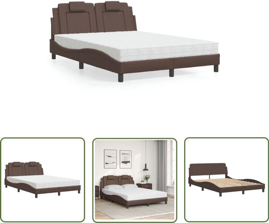 VidaXL Boxspring Bed Slaapcomfort Bed Viana met matras kunstleer bruin 140x190 cm Tweepersoonsbed Houten Bed Frame Lederlook Bed
