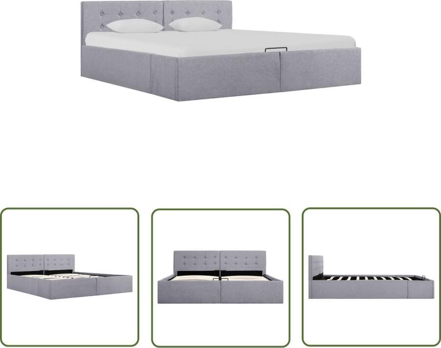 The Living Store Bedframe met hydraulische opslag stof lichtgrijs 160x200 cm Bedframe Bedframes Bed Bedden Tweepersoonsbed Tweepersoonsbedden Slaapkamermeubilair Slaapkamermeubel Slaapkamermeubels Slaapkamermeubelen Slaapmeubel