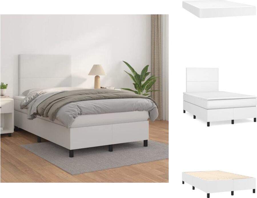 VidaXL Boxspringbed Kunstleer 203 x 120 x 118 128 cm Hoofdbord verstelbaar Pocketvering matras Middelharde ondersteuning Huidvriendelijk topmatras Wit Inclusief montagehandleiding Bed - Foto 3