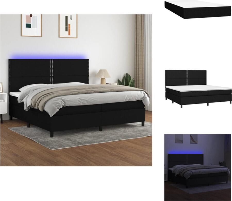 VidaXL Boxspring LED Duurzaam Verstelbaar Comfortabel Pocketvering Huidvriendelijk Zwart 203 x 200 x 118 128 cm Matrassen- 100 x 200 x 20 cm Topmatras- 200 x 200 x 5 cm LED-strip- 55 cm x 2 1 x Bedframe 1 x Hoofdeind Bed - Foto 2
