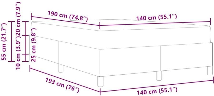 VidaXL Boxspring bed Donkergrijs en Wit en Donkergrijs 140 x 190 cm