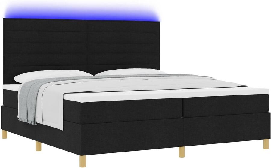 VidaXL Boxspring bed met matras met hoofdeinde Zwart 200 x 200 cm Stof - Foto 2