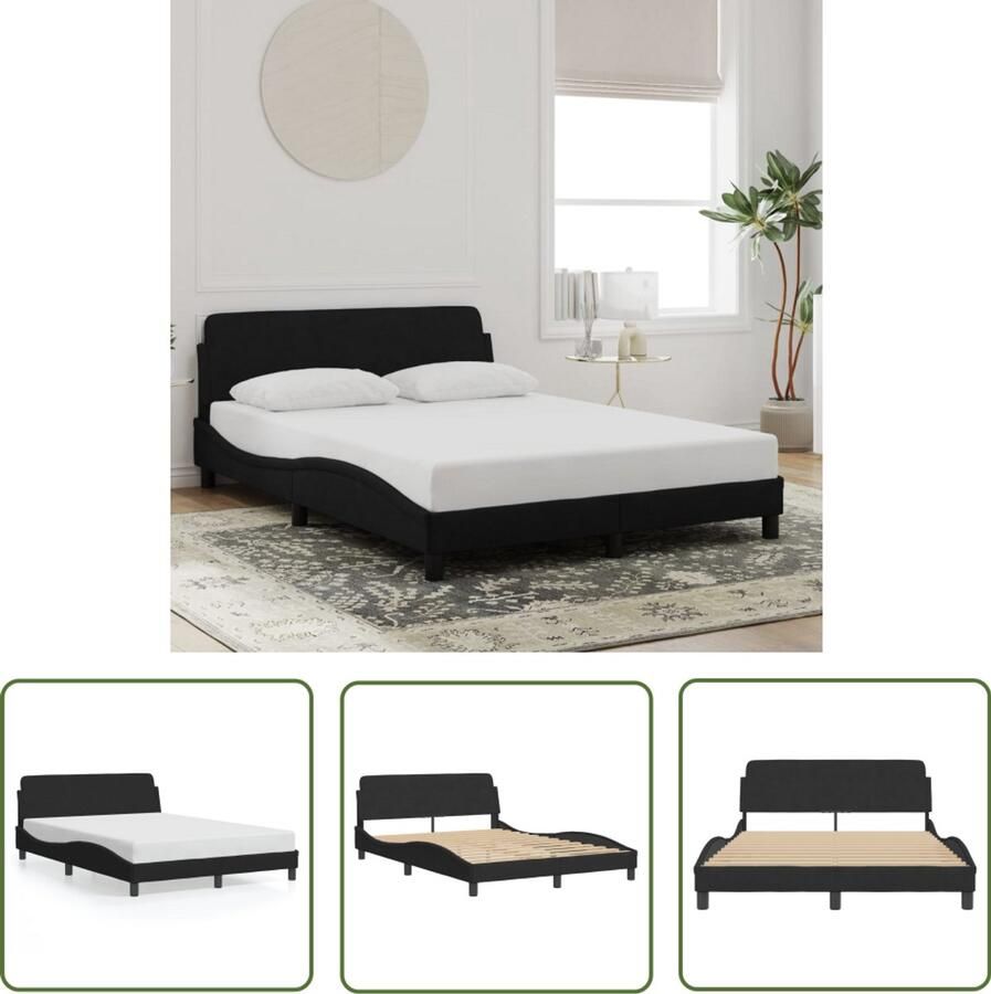 VidaXL Bedframe Dover 140x200 cm fluweel zwart Bedframe Boxspring Tweepersoonsbed Fluweel Bed Zwart Bed