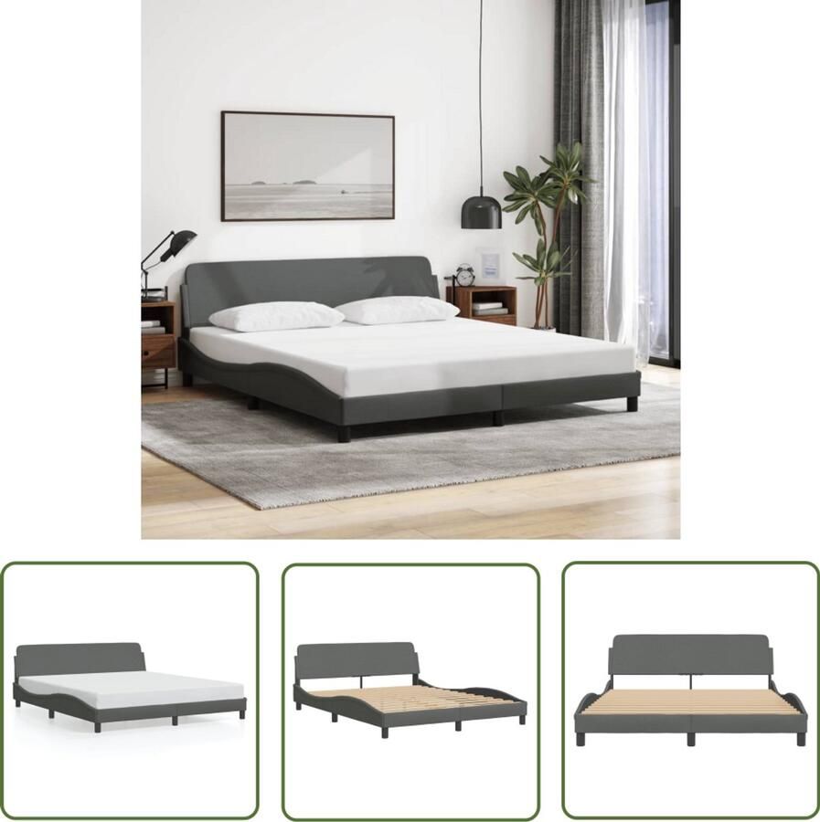 VidaXL Bedframe Dover stof donkergrijs 160x200 cm Bedframe Boxspring Donkere Kleuren Grijs Stoffen Bed