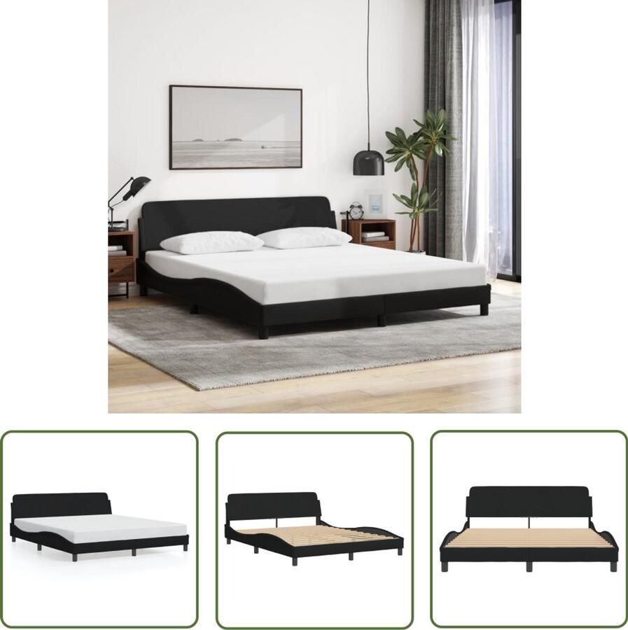 VidaXL Bedframe Dover stof zwart 160x200 cm Bedframe Boxspring Tweepersoonsbed Zwart Bed Stoffen Bed