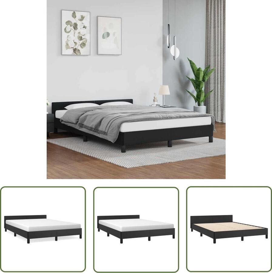 The Living Store Bedframe met hoofdeind kunstleer zwart 140x190 cm Bedframe Met Hoofdbord Bedframes Met Hoofdborden Bedframe Bed Slaapmeubel Bedbodem Ledikant Eenpersoonsbed Slaapbed Bedframes Bedden - Foto 2