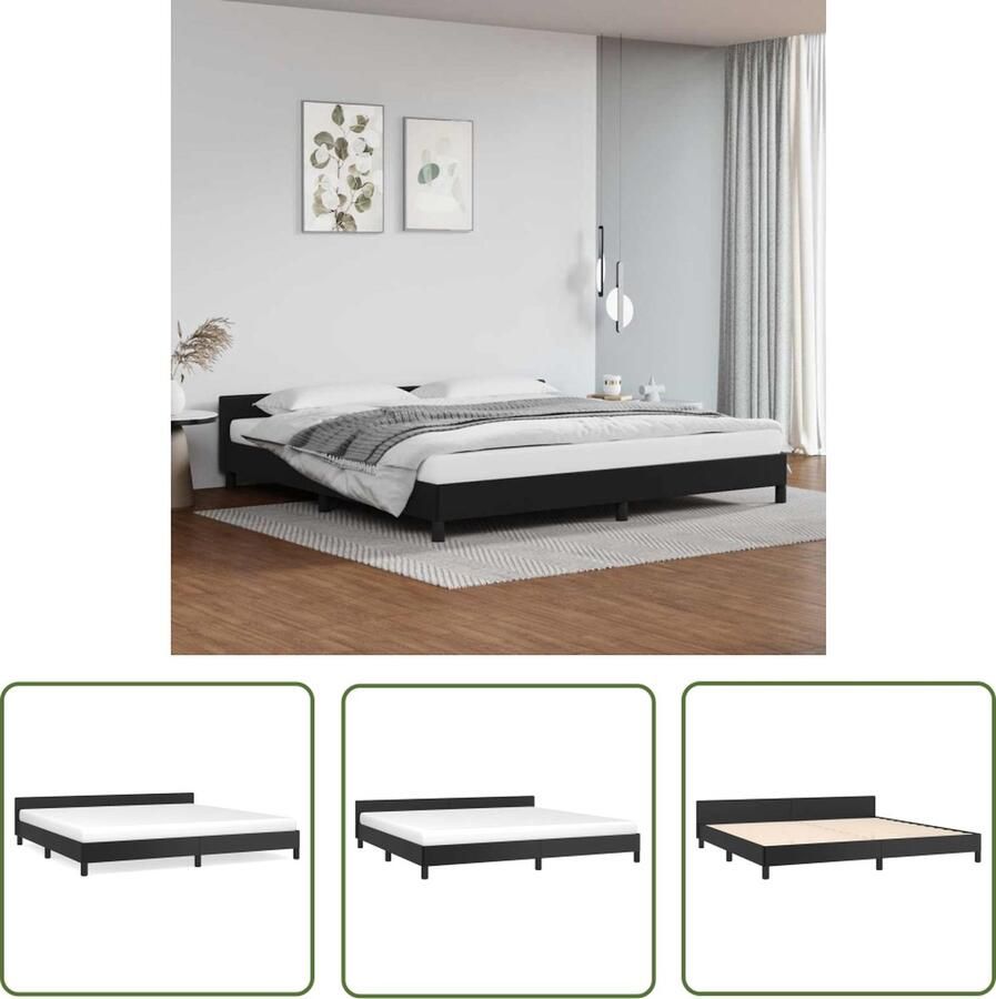 The Living Store Bedframe met hoofdeinde kunstleer zwart 200x200 cm Bedframe Met Hoofdbord Bedframes Met Hoofdborden Bedframe Bed Slaapmeubel Bedbodem Ledikant Eenpersoonsbed Slaapbed Bedframes Bedden - Foto 2