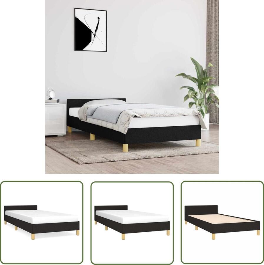 The Living Store Bedframe met hoofdbord stof zwart 80x200 cm Bedframe Met Hoofdeinde Bedframes Met Hoofdeindes Bed Slaapmeubel Ledikant Bedbodem Tweepersoonsbed Bedden Slaapmeubels Slaapmeubelen Slaapmeubilair - Foto 2