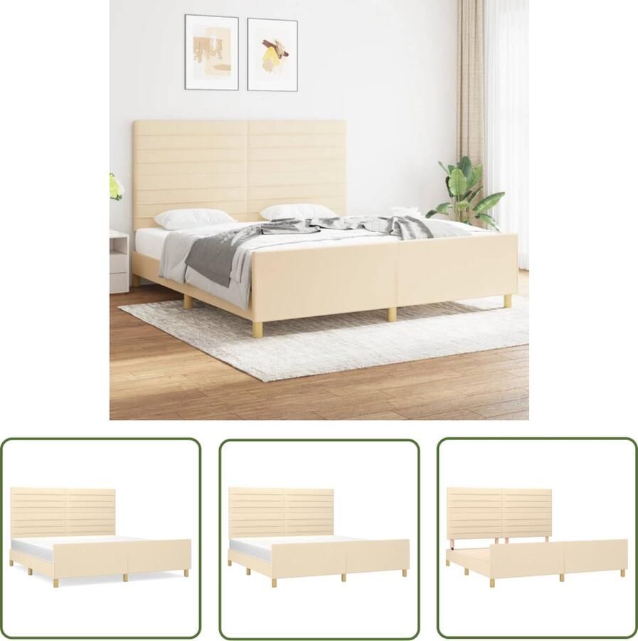 The Living Store Bedframe Crème 203x186x118 128cm Duurzaam Verstelbaar hoofdeinde Ondersteunende poten Multiplex lattenbodem Comfortabele ondersteuning Matras niet inbegrepen