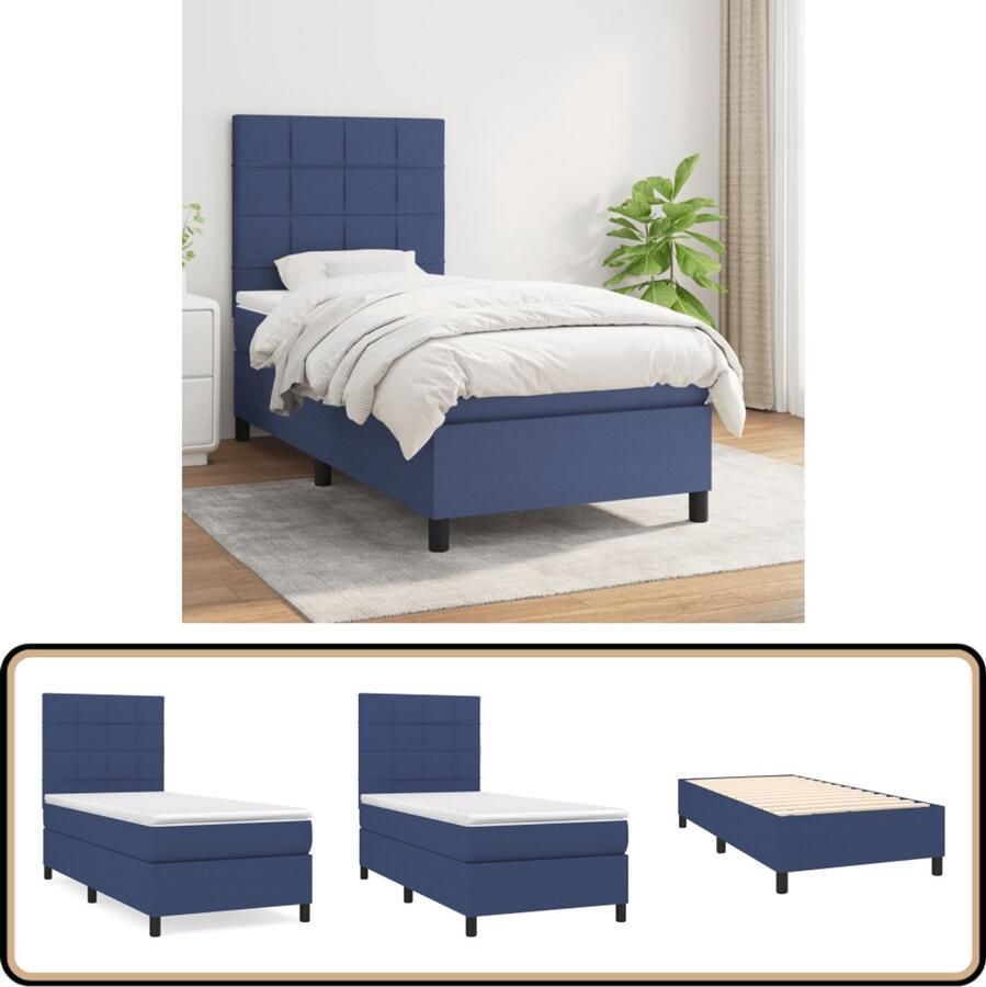 VidaXL Boxspring Blauw 100x200 cm Inclusief Matras Boxspring Bed Slaapcomfort Pocketveer Matras Blauwe Boxspring Tweepersoons Bed