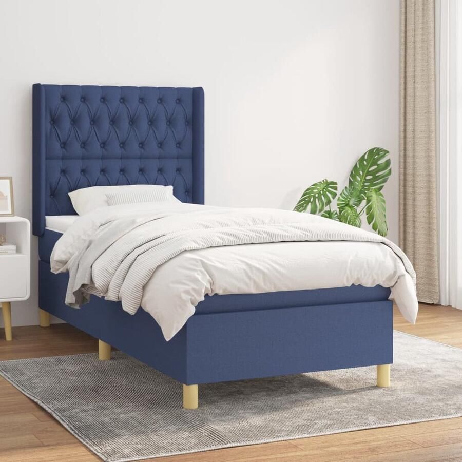 VidaXL Boxspring Blauw 100x200 cm Inclusief Matras Boxspringbed Boxspring Slaapcomfort Tweepersoonsbed Bed Frame Houten Bed Lederen Bed King Size Bed Queen Size Bed - Foto 2