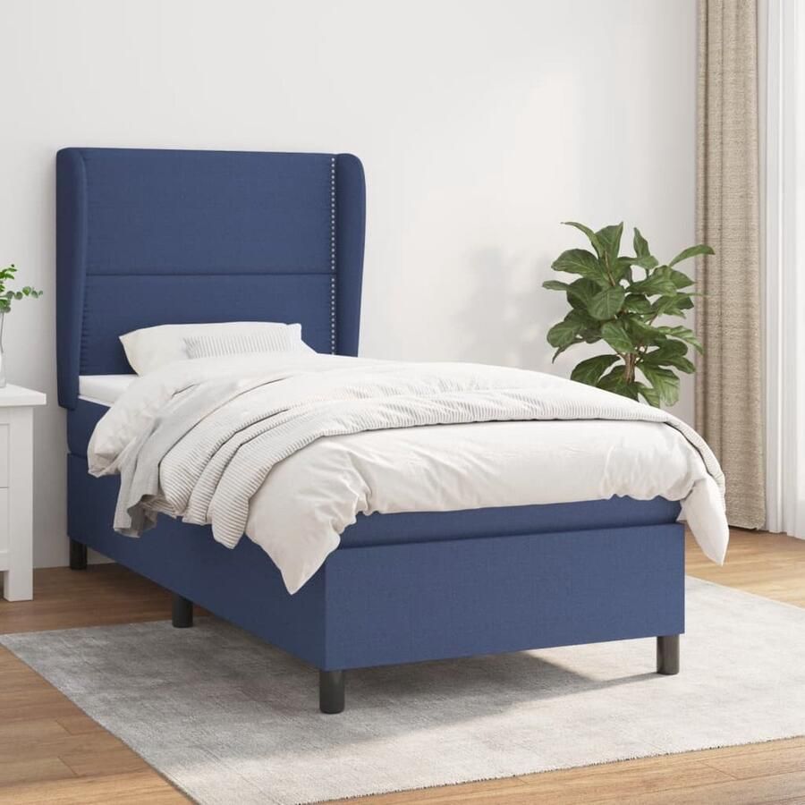 VidaXL Boxspring Blauw 100x200 cm Inclusief Matras Boxspringbed Boxspring Slaapkamerinrichting Tweepersoonsbed Blauwe Beddengoed Pocketed Spring Mattress Medium Firm Mattress - Foto 2