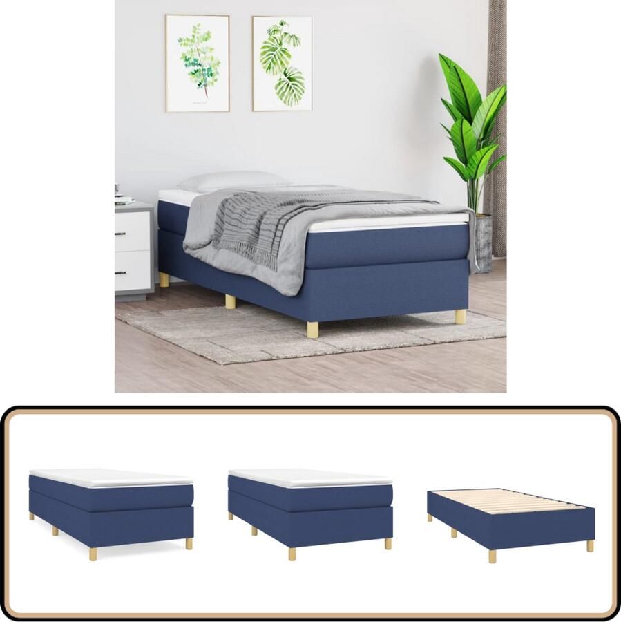VidaXL Boxspring Blauw 100x200 cm Inclusief Matras Boxspringbed Boxspring Slaapkamerinrichting Tweepersoonsbed Bed Met Hoofdbord