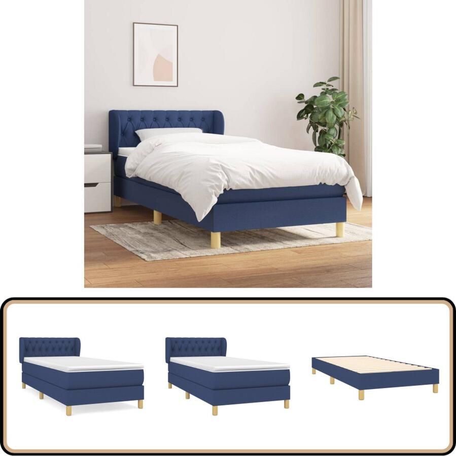 VidaXL Boxspring Blauw 100x200 cm Inclusief Matras Boxspringbed Boxsprings Slaapkamerinrichting Tweepersoonsbed Blauwe Bed Elektrisch Verstelbare Hoofdbord Pocketveermatras Middenhard Matras
