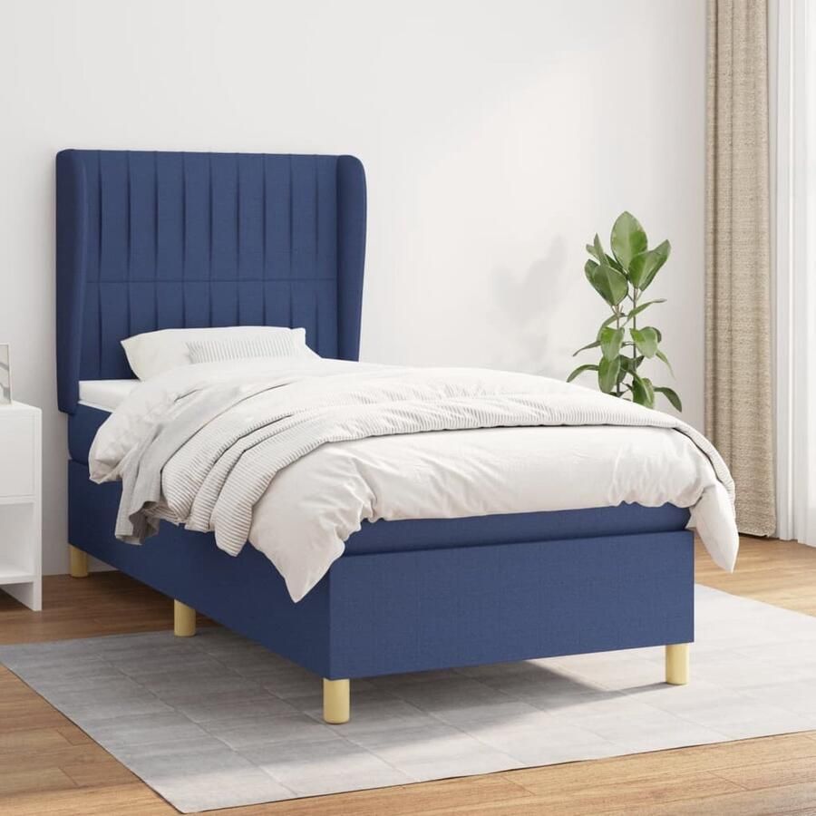 VidaXL Boxspring Blauw 90x200 cm Inclusief Matras Boxspringbed Boxsprings Slaapkamerinrichting Bed Frame Tweepersoonsbed Blauwe Bedden Lederlook Bed Design Bed - Foto 2