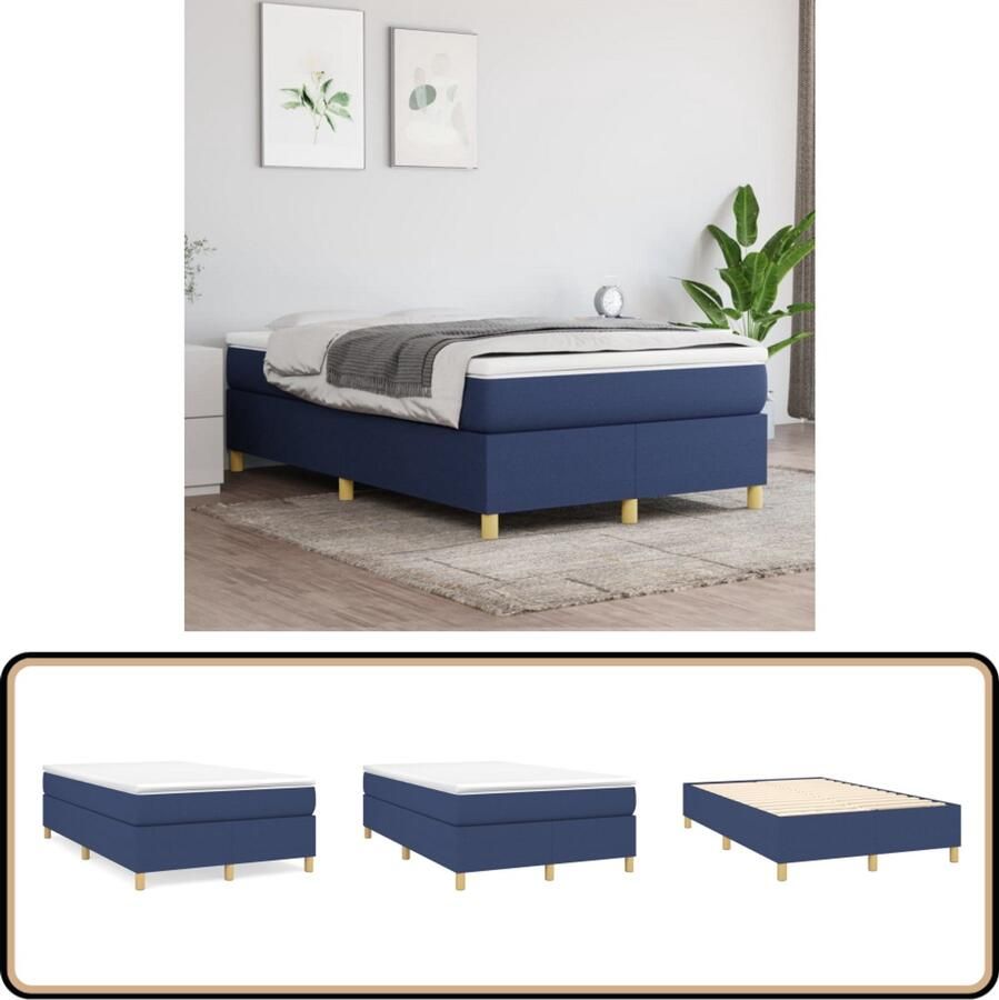 VidaXL Boxspring Blauw 120x200 cm Inclusief Matras Boxspring Bed Pocketveer Matras Middelhard Blauwe Boxspring Slaapkamer Meubels