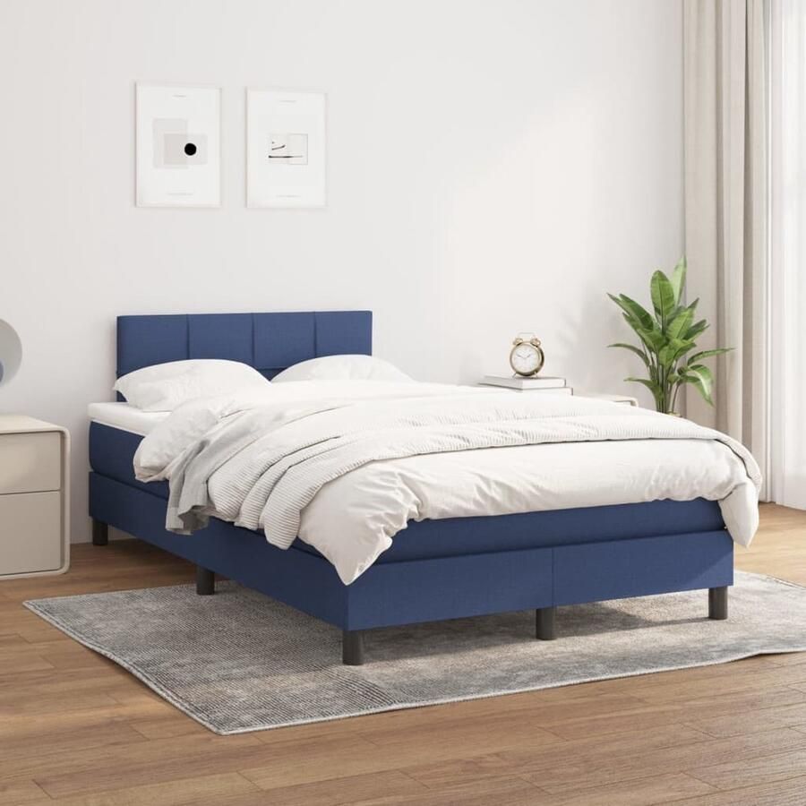 VidaXL Boxspring Blauw 120x200 cm Inclusief Matras Boxspringbed Boxspring Tweepersoonsbed Bed Frame Blauw Bed Stapelbare Boxspring Elektrisch Verstelbaar Hoofdbord Pocketing Matras Middelhard Matras - Foto 2