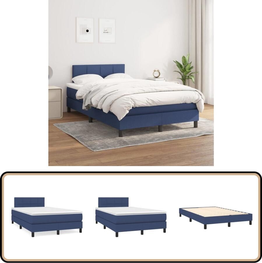 VidaXL Boxspring Blauw 120x200 cm Inclusief Matras Boxspringbed Boxspring Tweepersoonsbed Bed Frame Blauw Bed Stapelbare Boxspring Elektrisch Verstelbaar Hoofdbord Pocketing Matras Middelhard Matras