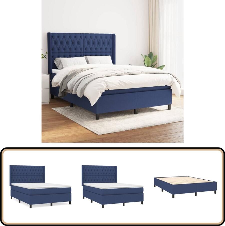 VidaXL Boxspring Blauw 140x200 cm Inclusief Matras Boxspring Bed Pocketveer Matras Tweepersoons Bed Slaapkamer Meubilair Blauwe Bed Hard Matras Medium Firm Mattress