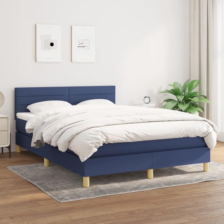 VidaXL Boxspring Blauw 140x200 cm Inclusief Matras Boxspringbed Boxspring Tweepersoonsbed Slaapcomfort Matras Hoofdbord Frame Bedroom Furniture - Foto 2