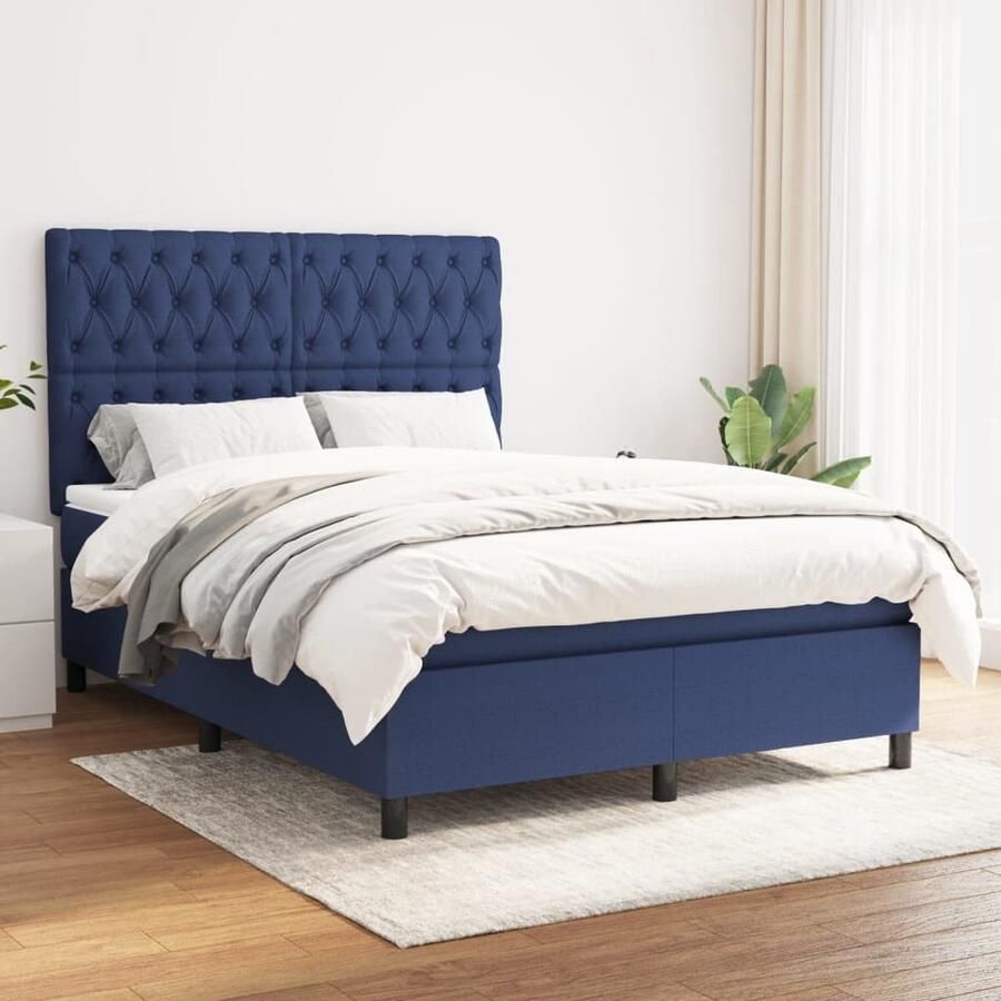VidaXL Boxspring Blauw 140x200 cm Inclusief Matras Boxspringbed Slaapcomfort Boxspring Tweepersoonsbed Bed Frame Matras Hoofdbord Bedroom Furniture - Foto 2