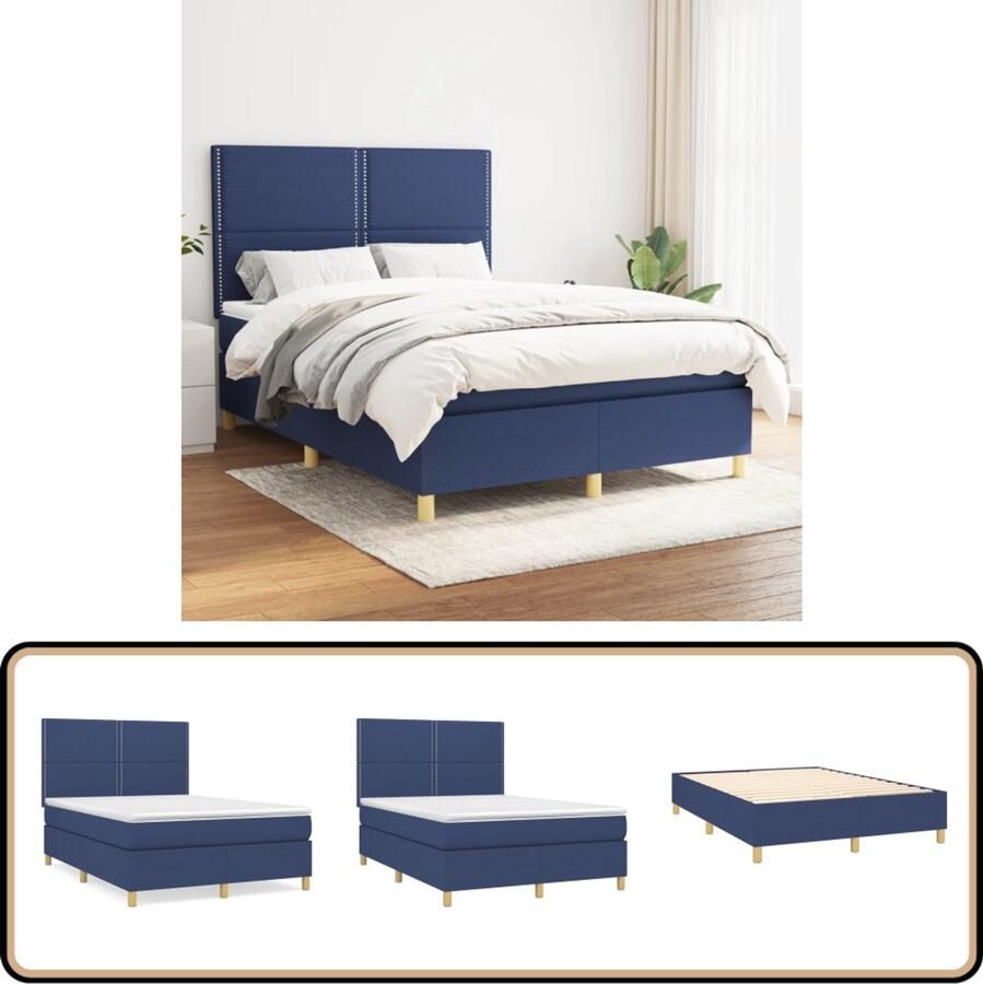 VidaXL Boxspring Blauw 140x200 cm Inclusief Matras Boxspringbed Slaapkamerinrichting Boxspring Tweepersoonsbed Blauwe Kamer Medium Hard