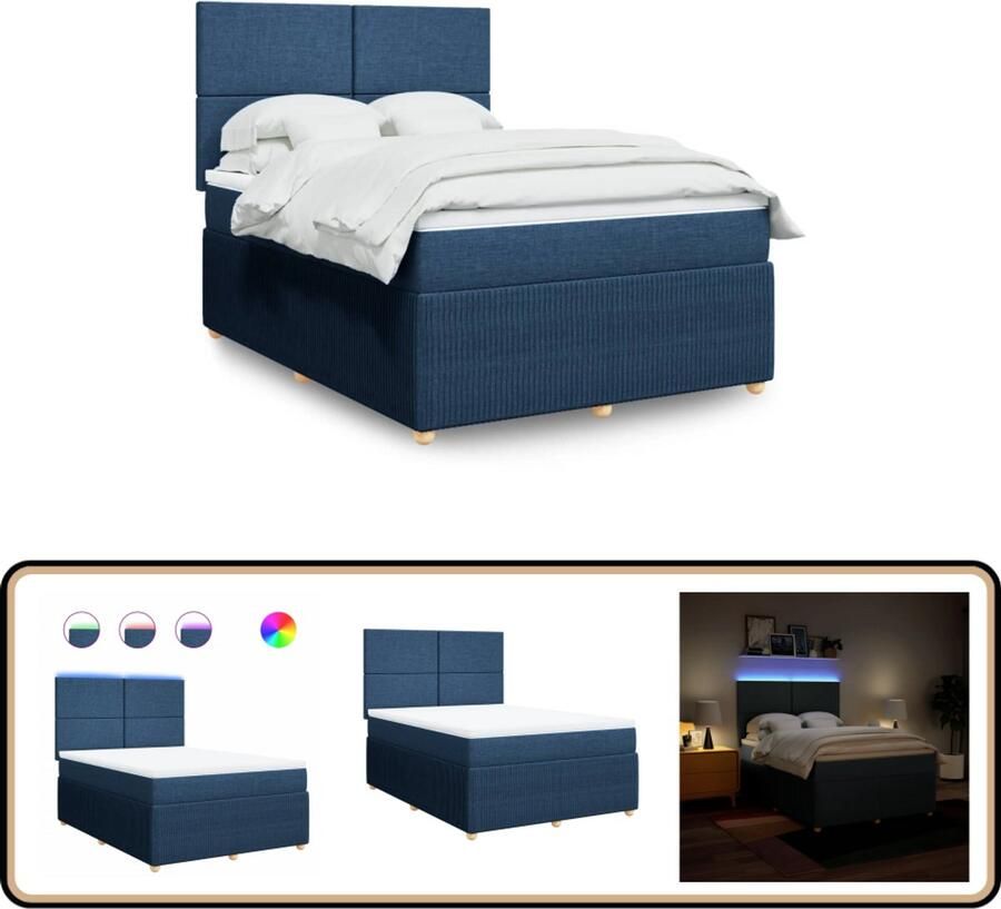 VidaXL Boxspring Blauw 160x200 cm Inclusief LED Boxspring Boxspringbed Tweepersoonsbed Slaapkamermeubel Bedframe