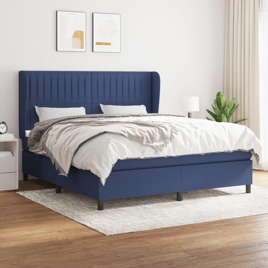 VidaXL Boxspring Blauw 160x200 cm Inclusief Matras Boxspringbed Boxspring Bed Frame Slaapcomfort Pocketveer Matras Blauw Bed Tweepersoonsbed King Size Bed - Foto 2