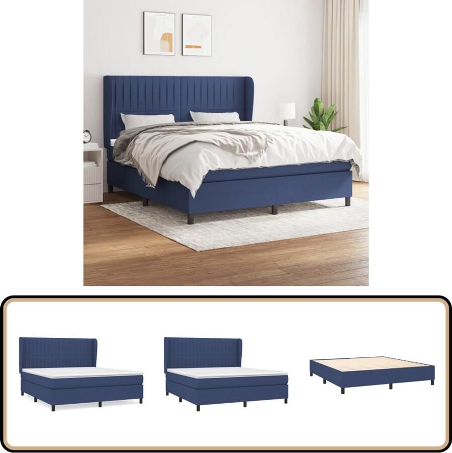 VidaXL Boxspring Blauw 160x200 cm Inclusief Matras Boxspringbed Boxspring Bed Frame Slaapcomfort Pocketveer Matras Blauw Bed Tweepersoonsbed King Size Bed