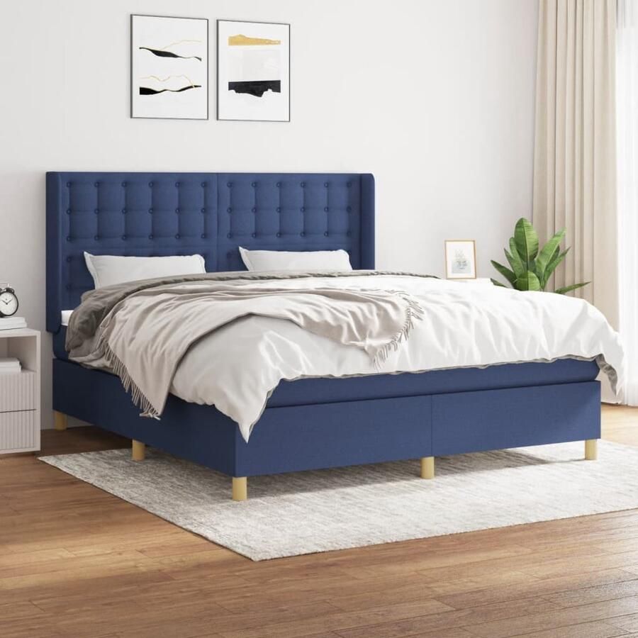 VidaXL Boxspring Blauw 160x200 cm Inclusief Matras Boxspringbed Boxspring Bed Tweepersoonsbed Slaapcomfort Matras Pocketed Veren Hoofdbord Designbed Bedroom Furniture - Foto 2
