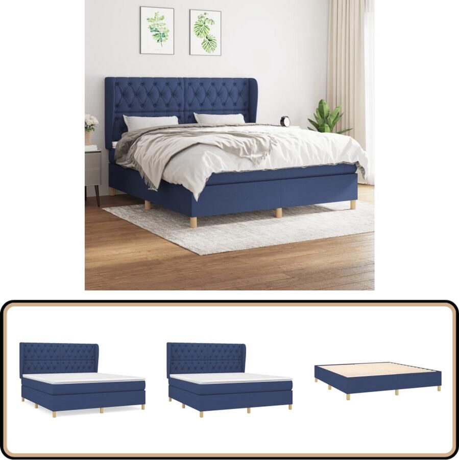 VidaXL Boxspring Blauw 160x200 cm Inclusief Matras Boxspringbed Boxspring Slaapkamerinrichting Tweepersoonsbed Blauwe Bedden