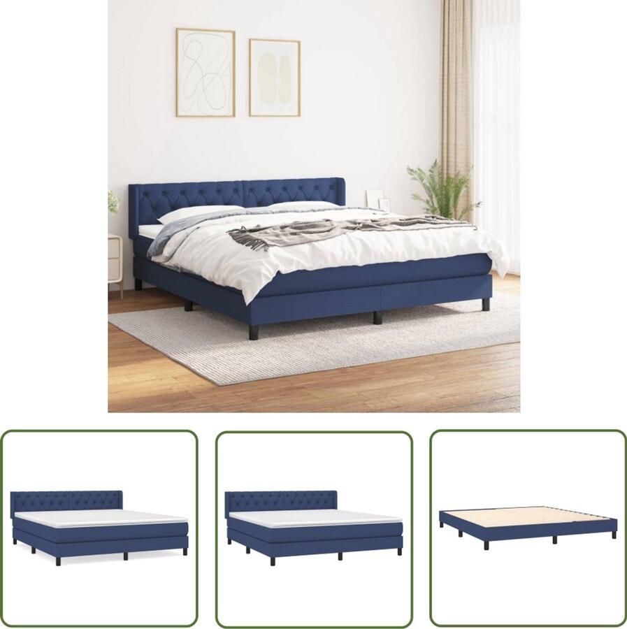 VidaXL Boxspring Blauw 160x200 cm Inclusief Matras Boxspringbed Slaapkamer Meubilair Blauwe Bedden Tweepersoons Bed Pocketveer Matras