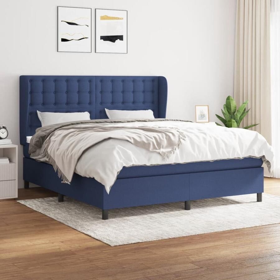 VidaXL Boxspring Blauw 160x200 cm Inclusief Matras Boxspringbed Slaapkamer Meubilair Tweepersoons Bed Blauwe Bedden Elektrisch Verstelbare Hoofdborden Pocketveer Matras Middelhard Matras - Foto 2