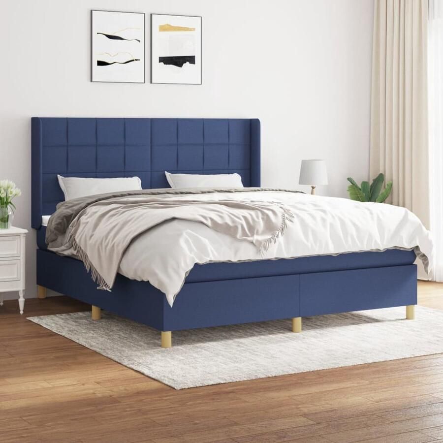 VidaXL Boxspring Blauw 160x200 cm Inclusief Matras Boxspringbed Slaapkamer Meubilair Tweepersoons Bed Blauwe Bedden Medium Hard Matras Pocketveer Matras Boxspring - Foto 2