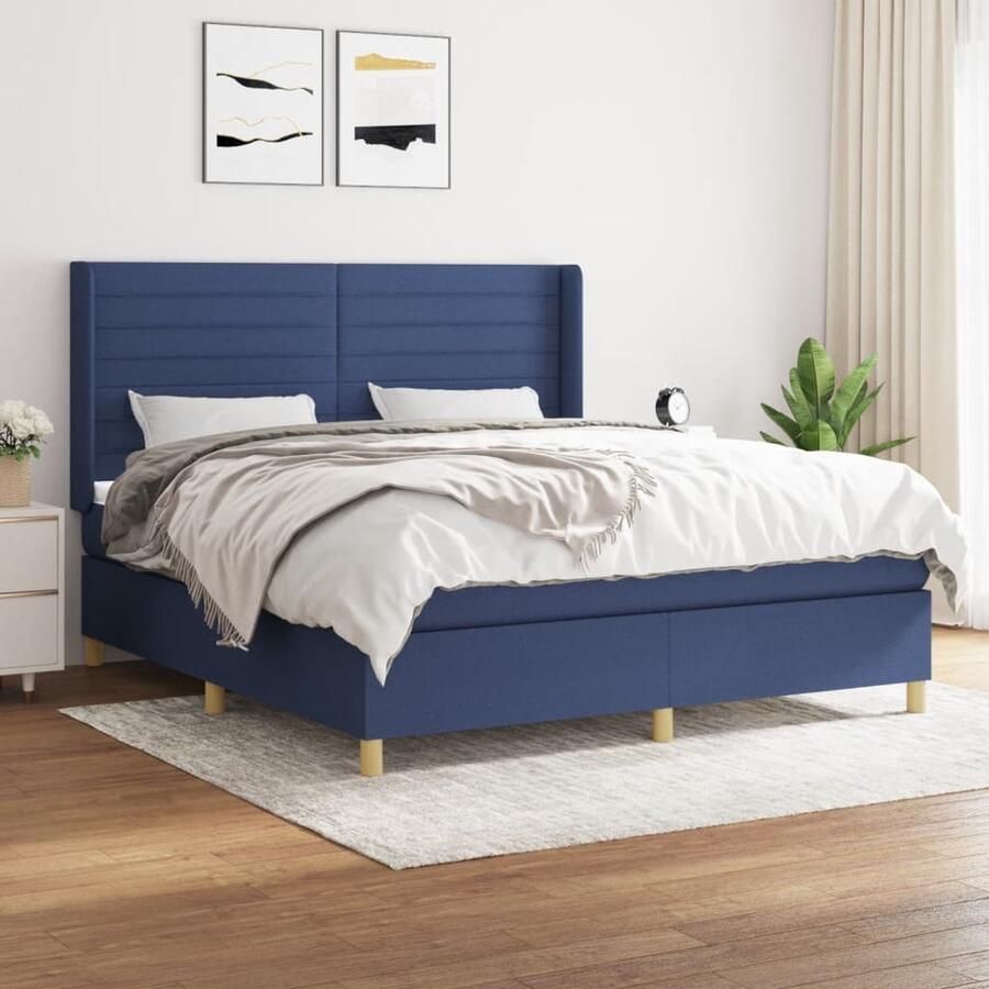 VidaXL Boxspring Blauw 160x200 cm Inclusief Matras Boxspringbed Slaapkamerinrichting Comfortabel Bed Boxspring Tweepersoonsbed Blauwe Beddengoed Hoogwaardig Matras Pocketed Veren - Foto 2