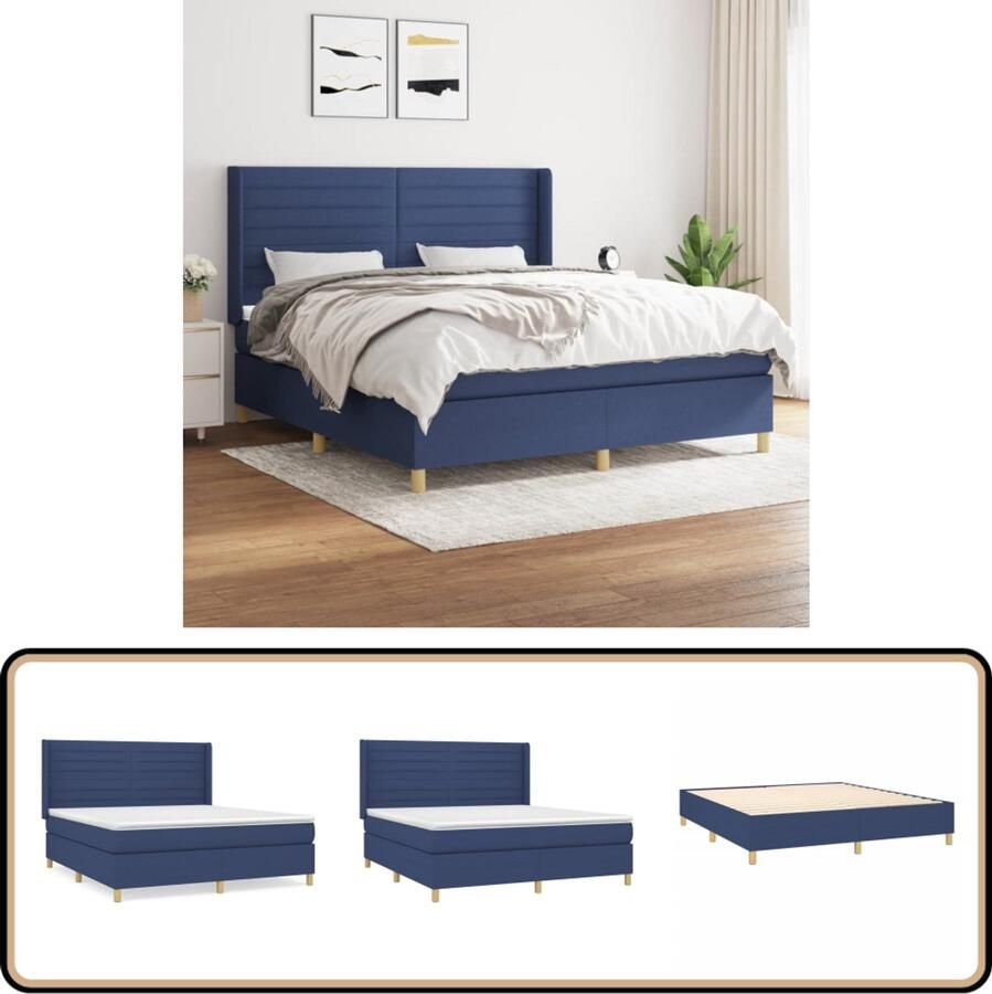 VidaXL Boxspring Blauw 160x200 cm Inclusief Matras Boxspringbed Slaapkamerinrichting Comfortabel Bed Boxspring Tweepersoonsbed Blauwe Beddengoed Hoogwaardig Matras Pocketed Veren
