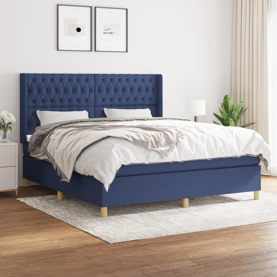 VidaXL Boxspring Blauw 180x200 cm Inclusief Matras Boxspringbed Boxspring Tweepersoonsbed Slaapcomfort Matras Hoofdbord Blue Bedroom Furniture Blauwdruk - Foto 2