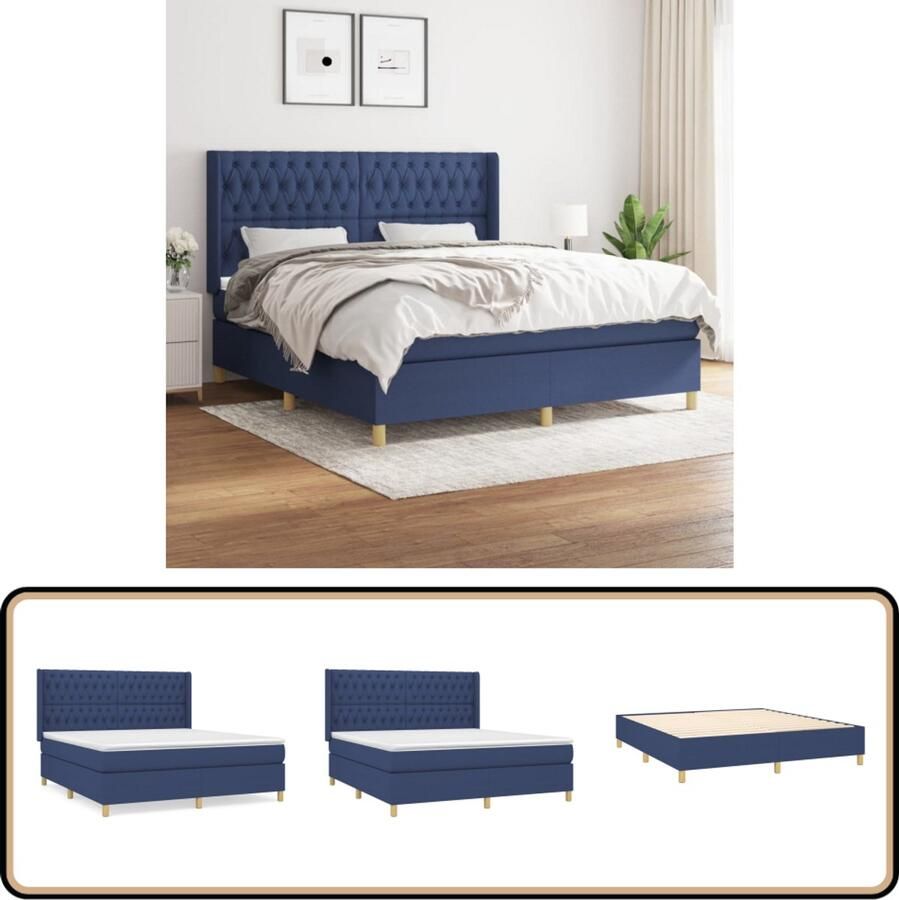 VidaXL Boxspring Blauw 180x200 cm Inclusief Matras Boxspringbed Boxspring Tweepersoonsbed Slaapcomfort Matras Hoofdbord Blue Bedroom Furniture Blauwdruk