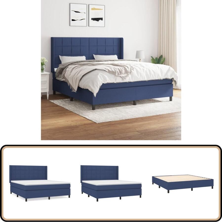 VidaXL Boxspring Blauw 180x200 cm Inclusief Matras Boxspringbed Boxspring Tweepersoonsbed Slaapcomfort Pocketed Veren Middelhard Matras Blauwwoonkamerdecoratie