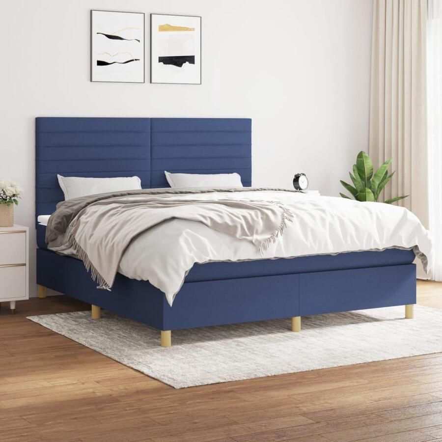 VidaXL Boxspring Blauw 180x200 cm Inclusief Matras Boxspringbed Boxsprings Slaapkamer Meubilair Tweepersoons Bed Met Hoofdbord Blauwe Beddengoed Design Bed - Foto 2