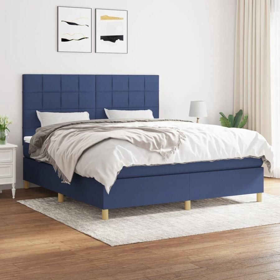 VidaXL Boxspring Blauw 180x200 cm Inclusief Matras Boxspringbed Pocketvering Matras Middelharde Matras Blauw Bed Tweepersoons Bed Boxspring Frame Hoofdbord Bedroom Furniture - Foto 2