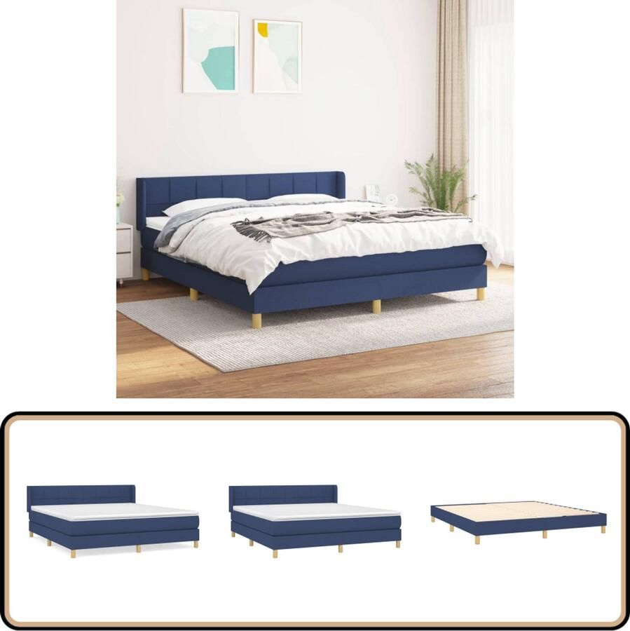 VidaXL Boxspring Blauw 180x200 cm Inclusief Matras Boxspringbed Pocketvering Slaapkamerinrichting Tweepersoonsbed Blauwe Bedden