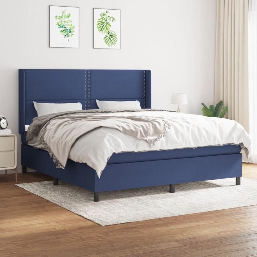 VidaXL Boxspring Blauw 180x200 cm Inclusief Matras Boxspringbed Slaapcomfort Pocketveermatras Middelduur Hoofdboard Blauwe Kleur Stof - Foto 2