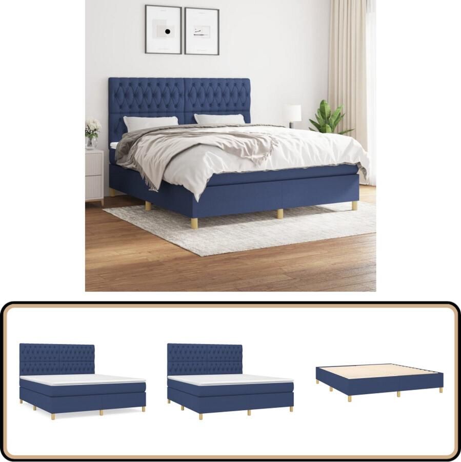 VidaXL Boxspring Blauw 180x200 cm Inclusief Matras Boxspringbed Slaapkamerinrichting Tweepersoonsbed Blauwe Bedden Pocketing Matras